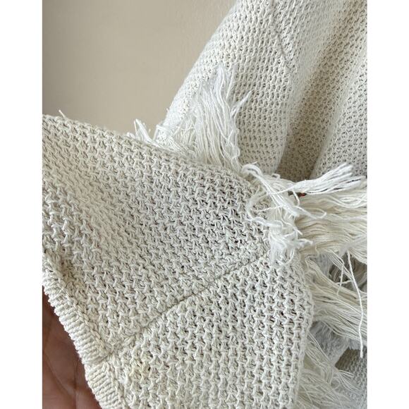 H&M Cream Kimono Cardigan Size L Boho Fringe Orange Stripes Coachella Style - Picture 9 of 12